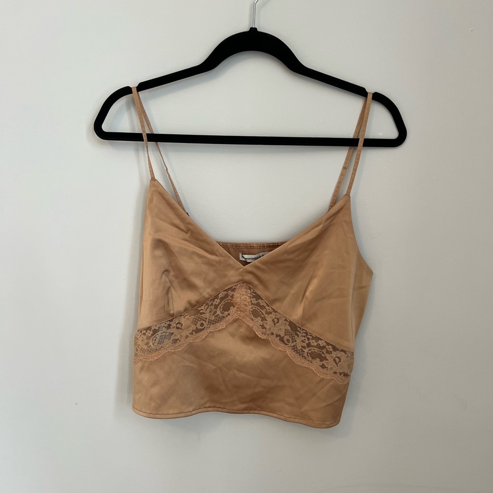 Abercrombie & Fitch Beige Lace-Trim Satin Camisole